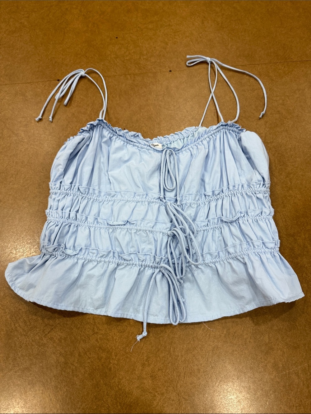 Sky to Moon Smocked Light Blue Tie-Front Camisole Size Large